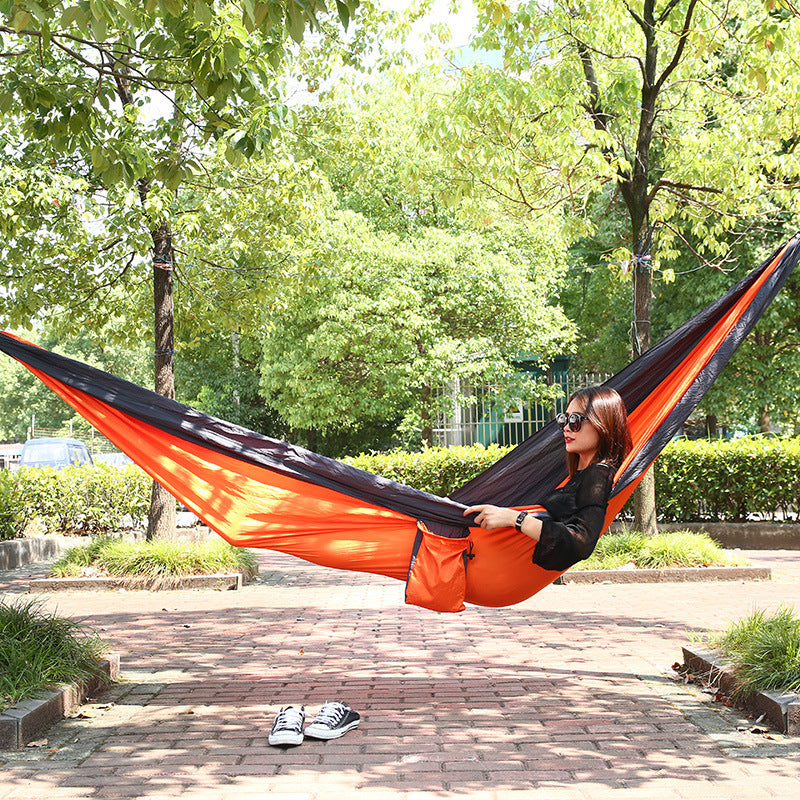 Manufacturer custom double nylon hammock outdoor camping ultra light portable nylon spinning parachute cloth color hammock