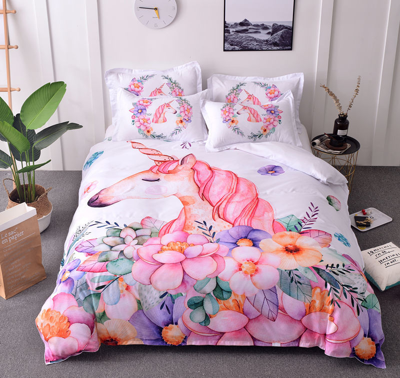 Colorful Floral Unicorn Bedding Set