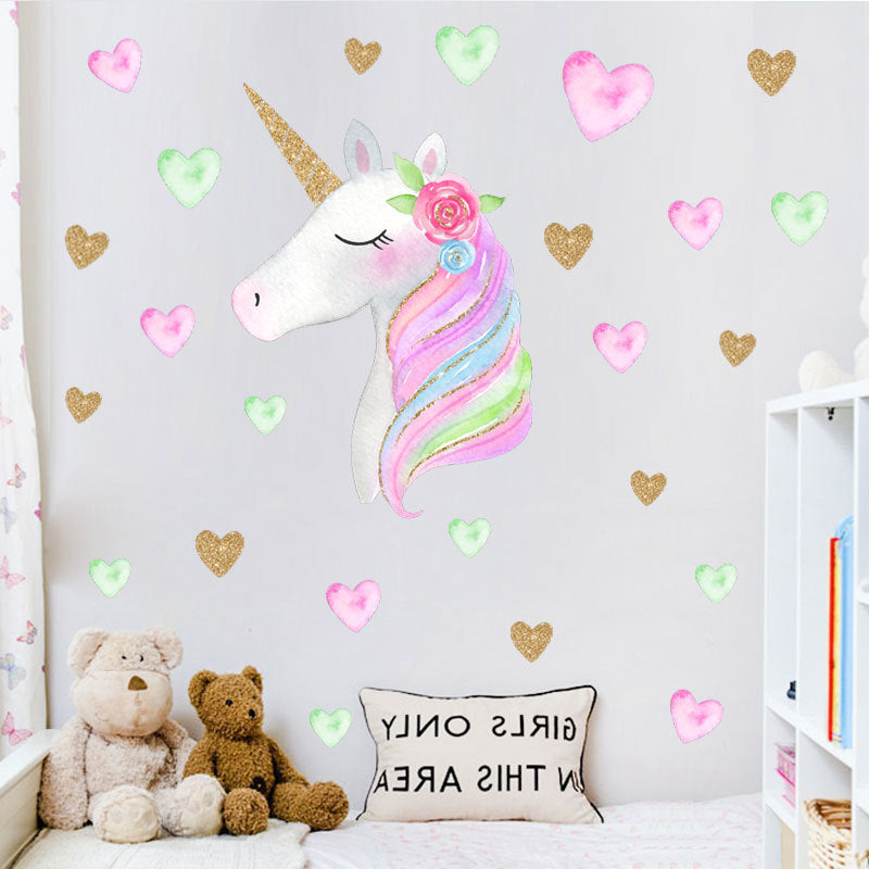 HOT Fantasy Unicorn Stars Rainbow Wall Sticker Girls Bedroom Wall Decal Art Decal DIY Nursery Home Decor