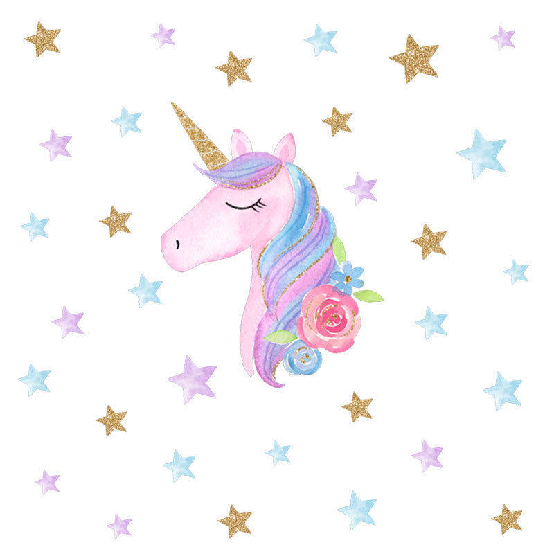 HOT Fantasy Unicorn Stars Rainbow Wall Sticker Girls Bedroom Wall Decal Art Decal DIY Nursery Home Decor