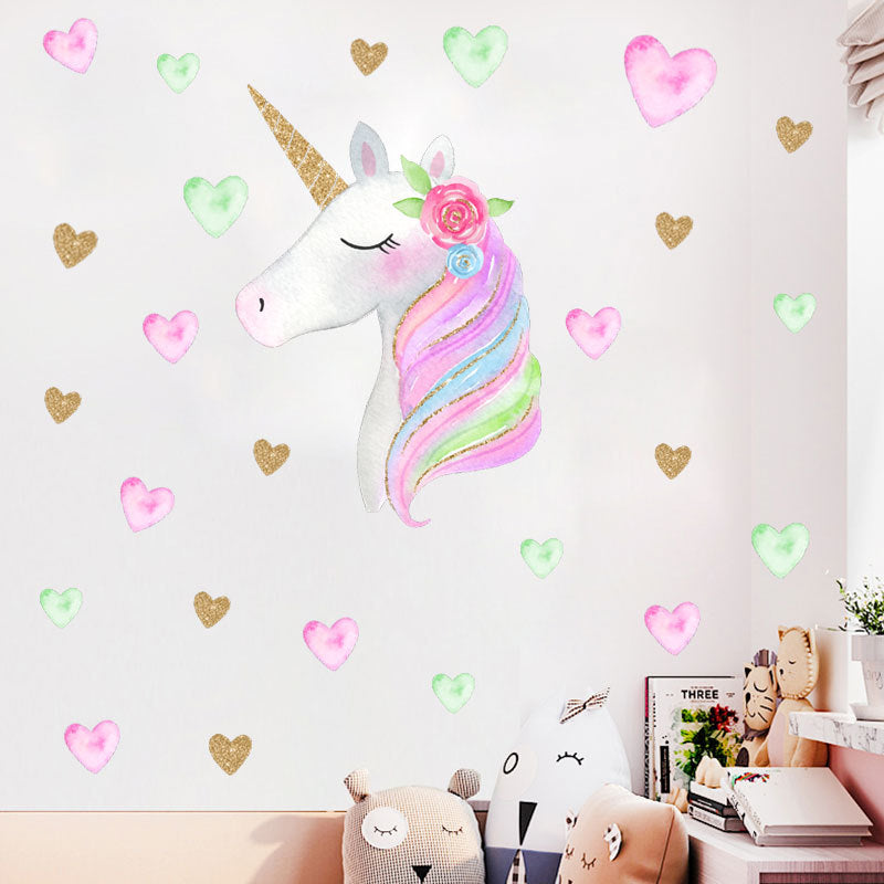 HOT Fantasy Unicorn Stars Rainbow Wall Sticker Girls Bedroom Wall Decal Art Decal DIY Nursery Home Decor