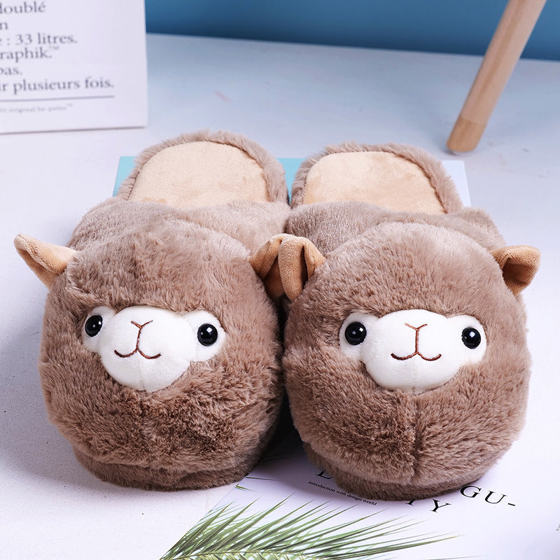 Cartoon alpaca rabbit plush cotton slippers autumn and winter home warm floor shoes indoor non-slip shoes for girls