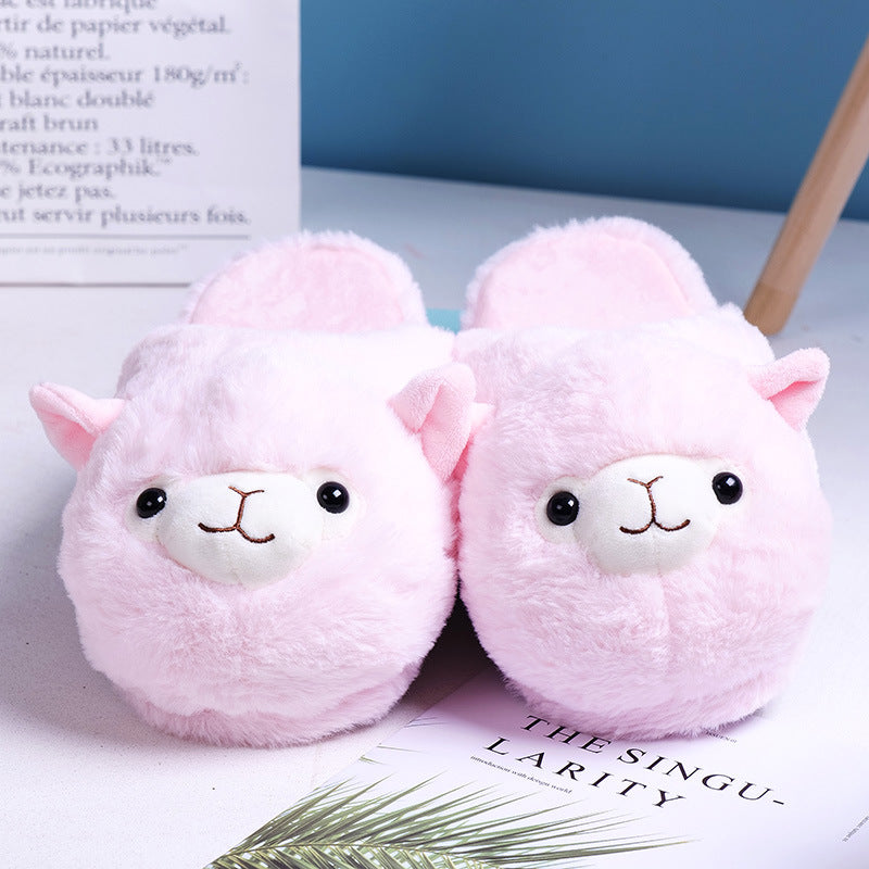 Cartoon alpaca rabbit plush cotton slippers autumn and winter home warm floor shoes indoor non-slip shoes for girls