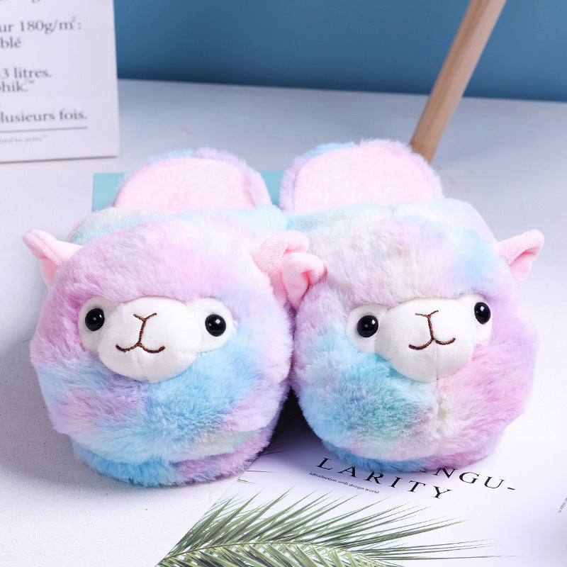 Cartoon alpaca rabbit plush cotton slippers autumn and winter home warm floor shoes indoor non-slip shoes for girls