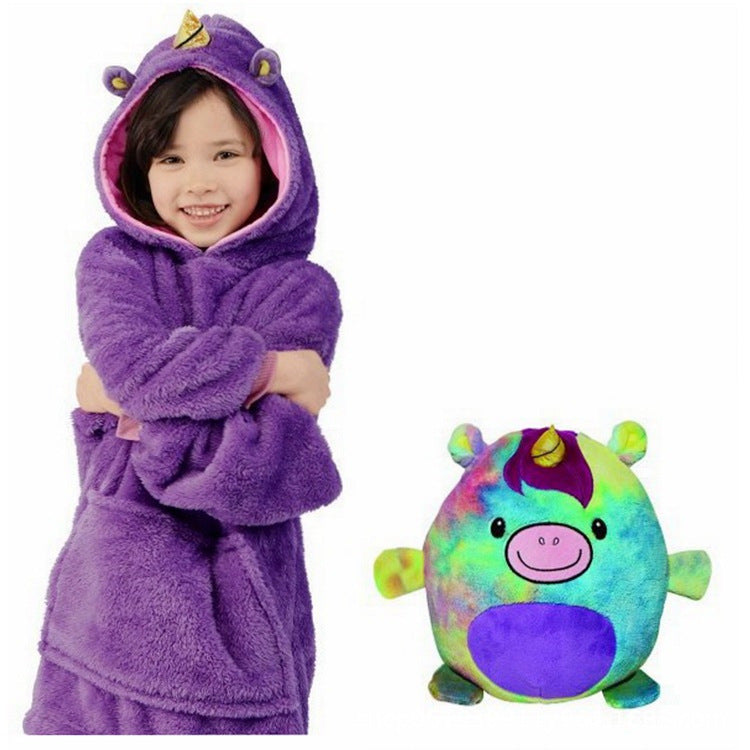 Cartoon Doll Children's Pullover Pajamas Pet Pillow Lazy TV Blanket HUGGLE PETS Cold-proof Children's Model